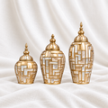 Luxury Gold Geometric Decorative Jars – Set of 3
