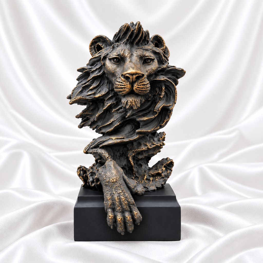 Grey Antique: Grey Antique Lion Head Statue 11 Inch – Luxury Decorative Showpiece