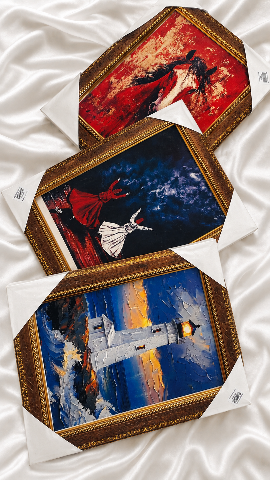 Set of 3 Framed Art Prints – Horse, Dancers & Lighthouse Wall Decor