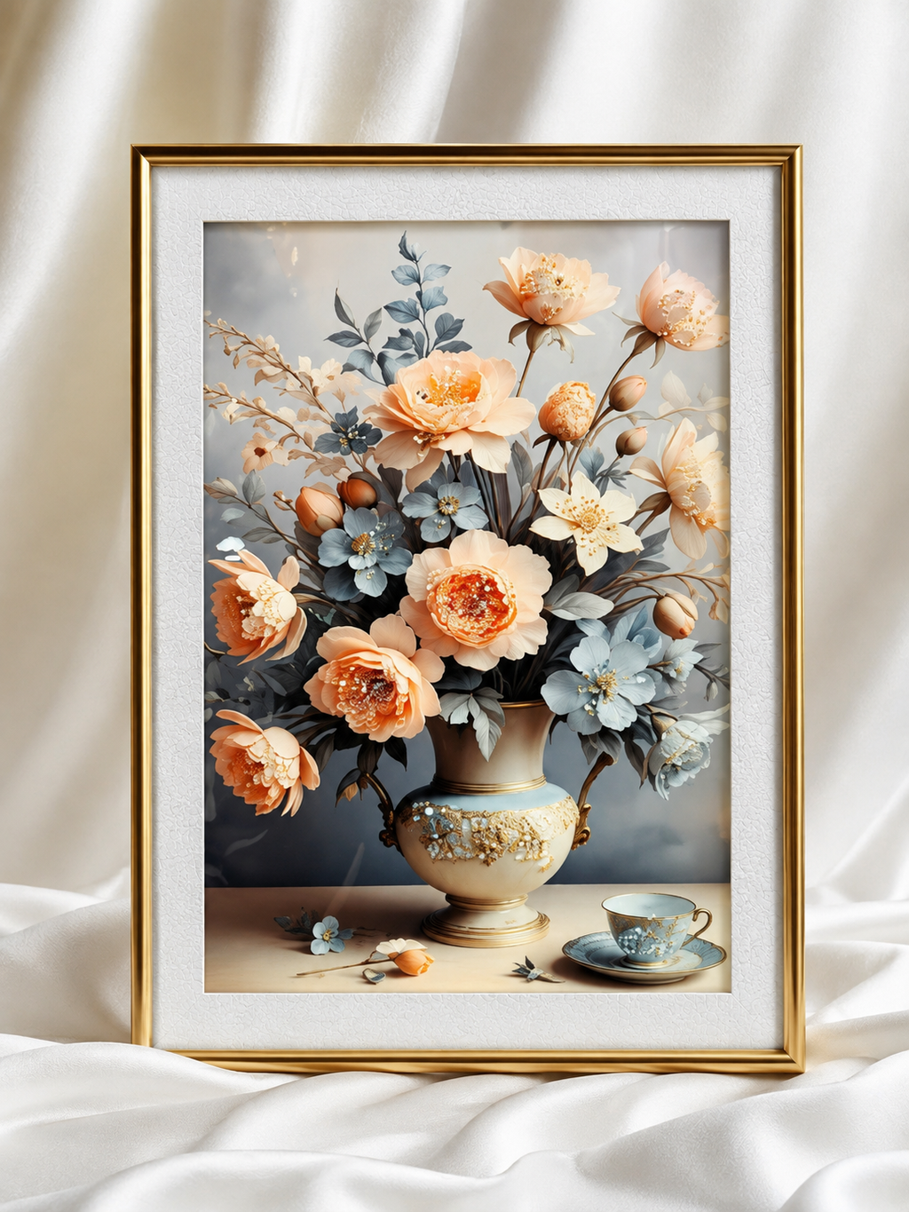 Soft Floral Vase Framed Art – Elegant Pastel Wall Decor