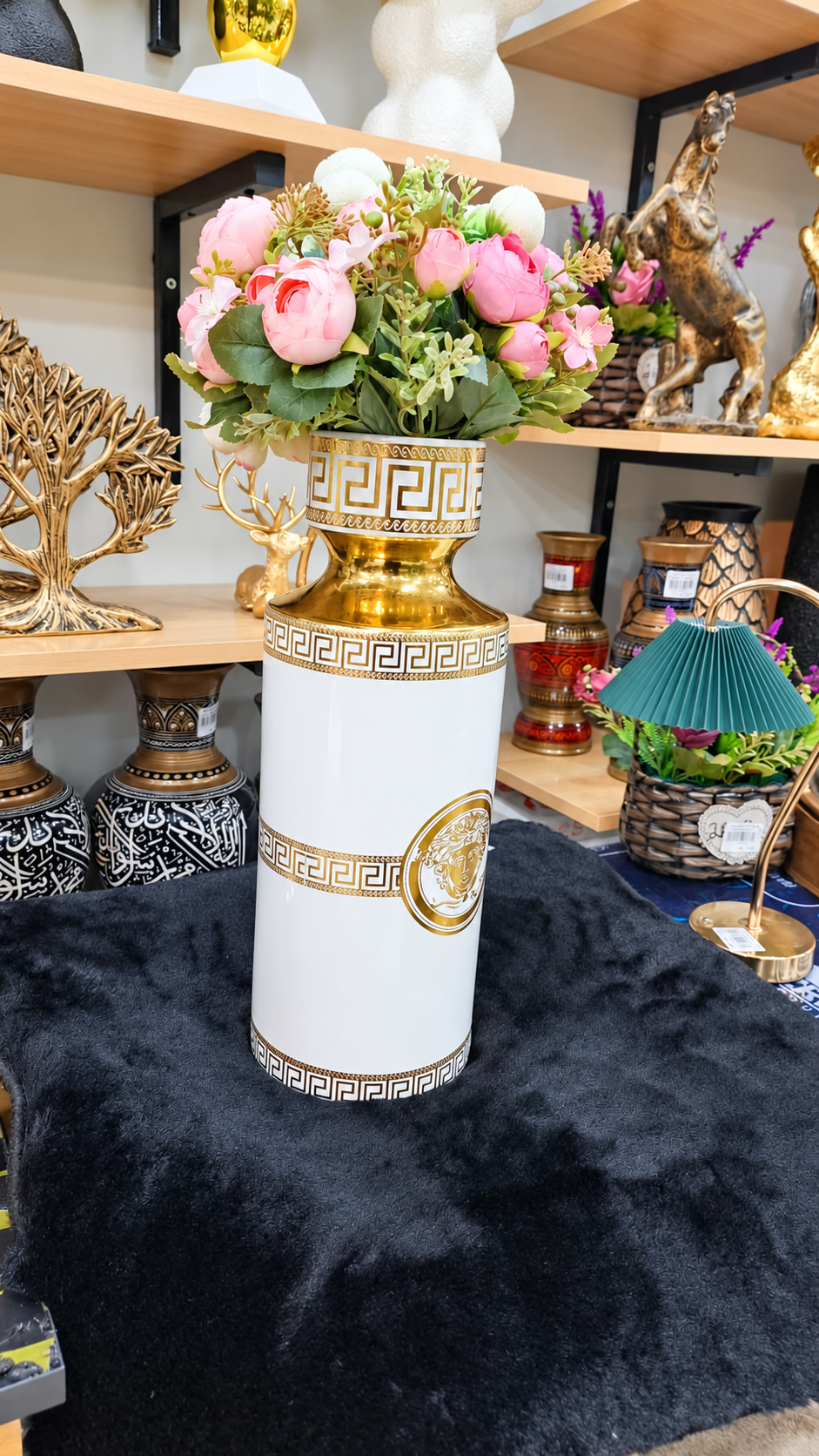 Cardina — White & Gold Luxury Vase
Option: Style → Vase Only / With Floral Bunches                             ✅ FREE HOME DELIVERY