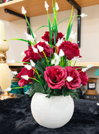 Burgundy Rose Arrangement in Textured White Vase