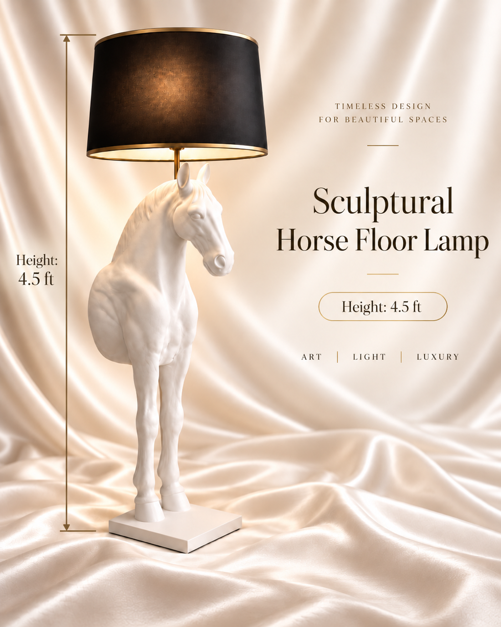 4.5 Ft White Horse Floor Lamp | Luxury Sculptural Decor
