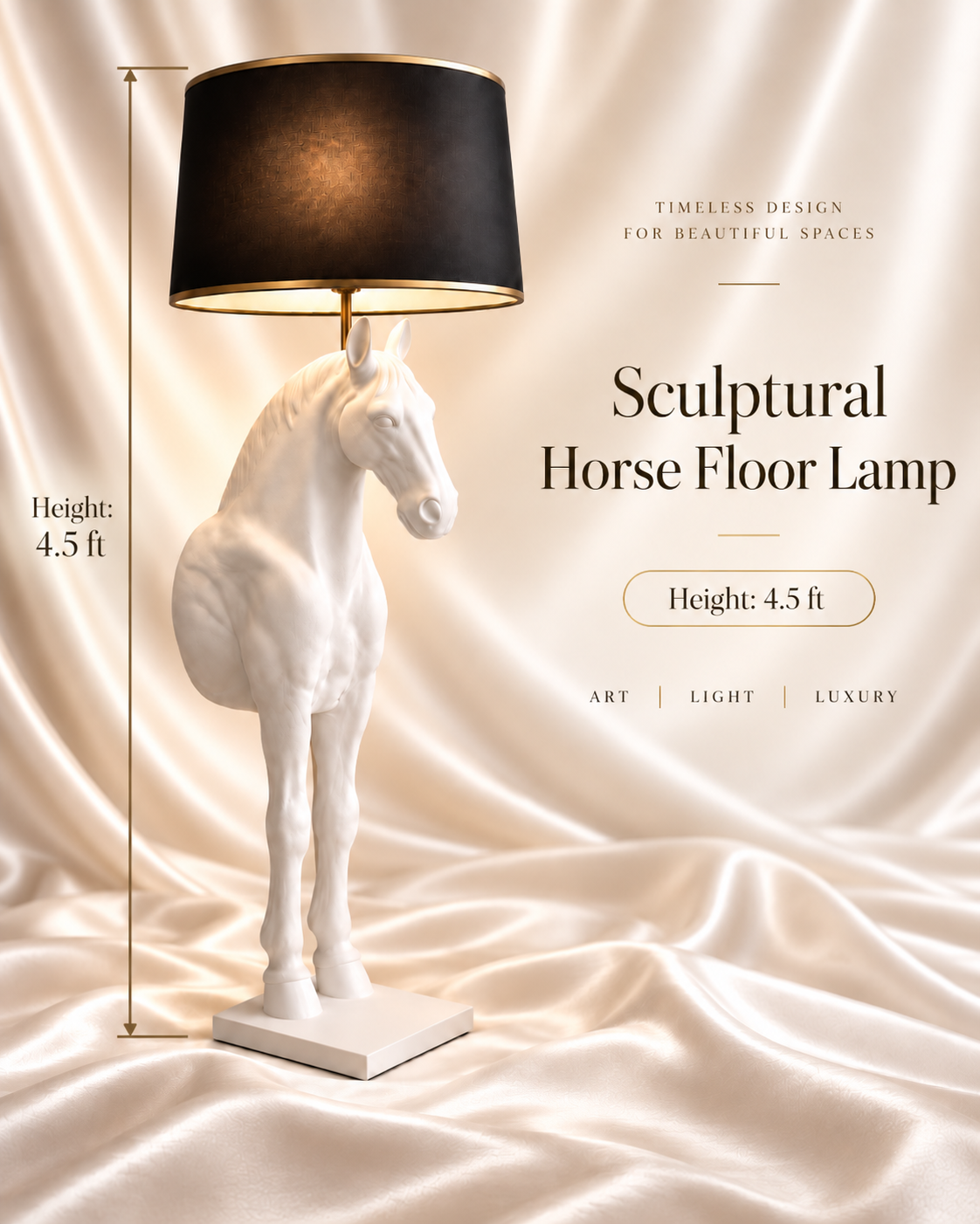 4.5 Ft White Horse Floor Lamp | Luxury Sculptural Decor