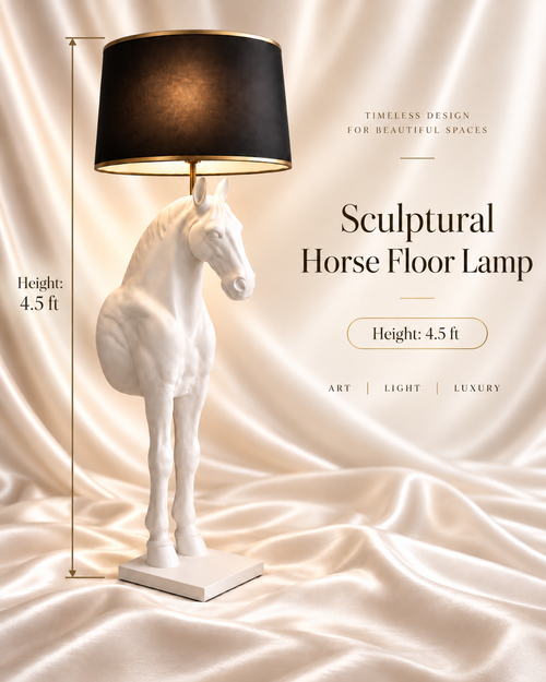 4.5 Ft White Horse Floor Lamp | Luxury Sculptural Decor