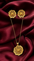 Golden Filigree Flower Necklace & Earrings Set