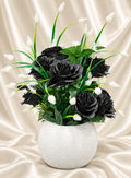 Black Rose Floral Arrangement — White Textured Vase