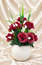 Burgundy Rose Arrangement in Textured White Vase