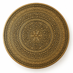 Luxury Gold Mandala Nesting Table top view showing intricate antique gold floral engraving, round tabletop design and black detailing – Decoreway Pakistan