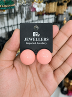 Smooth Round Stud Earrings – Slate Grey & Pastel Pink