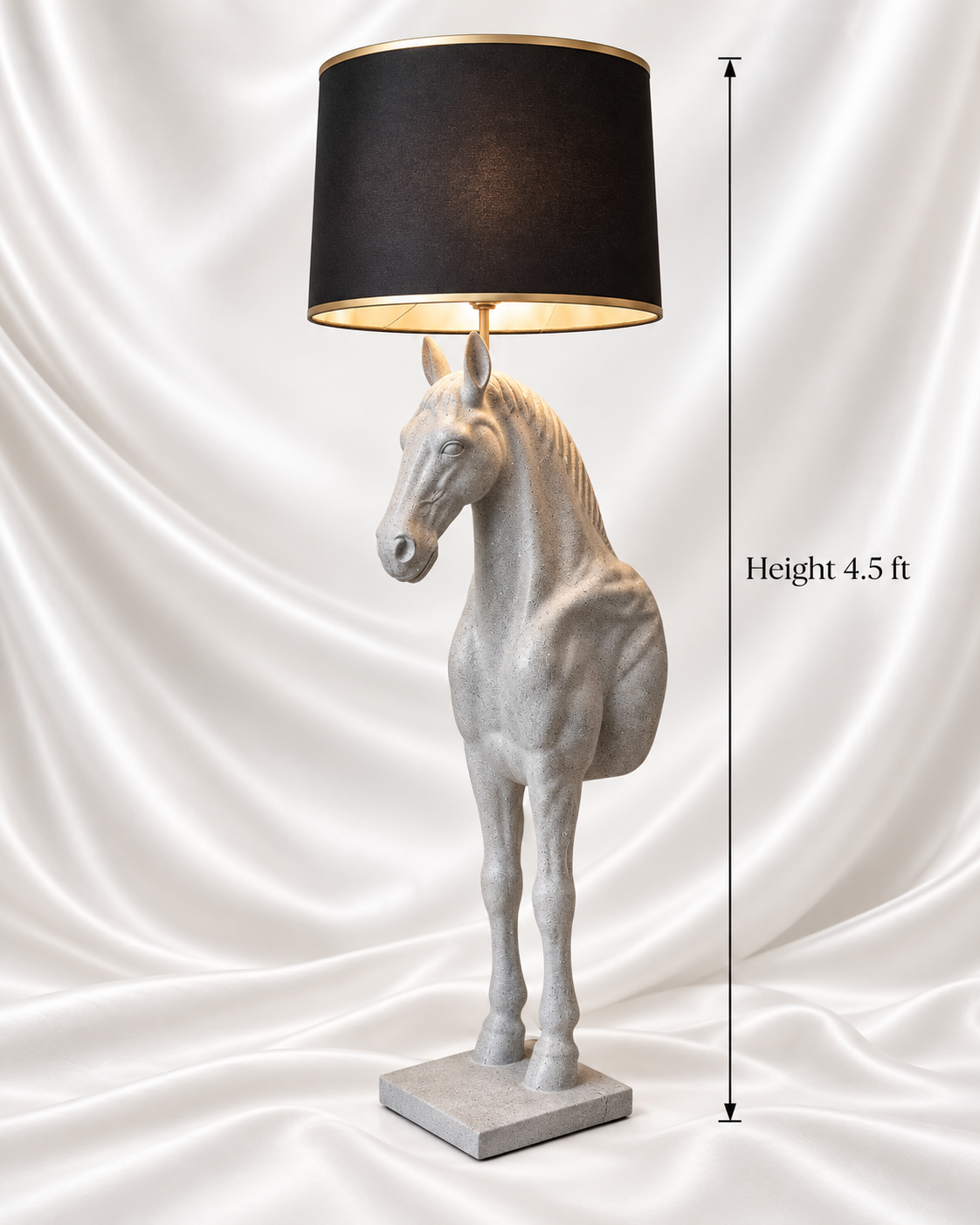 4.5 ft ivory cream horse floor lamp with black lampshade