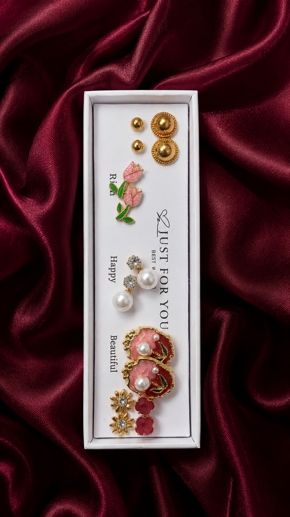 Assorted Stud & Drop Earrings Set – 4 Pairs in Gift Box