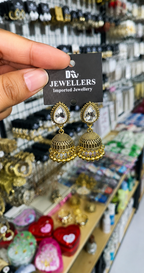 Antique Gold Teardrop Crystal Jhumka Earrings