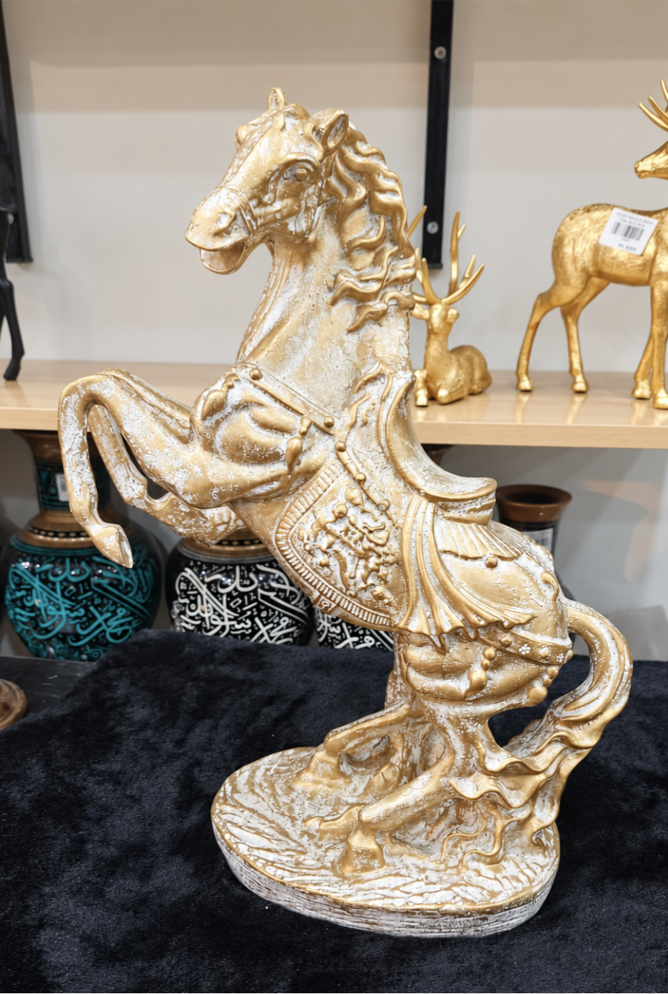 Golden Rearing Horse Statue — Distressed Finish.                          ✅ FREE HOME DELIVERY