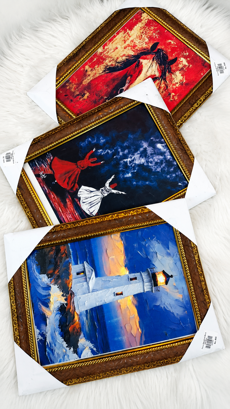 Set of 3 Framed Art Prints – Horse, Dancers & Lighthouse Wall Decor