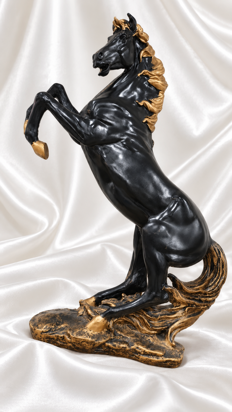 Black & Gold Rearing Horse Statue — 18 Inch                                         ✅ FREE HOME DELIVERY