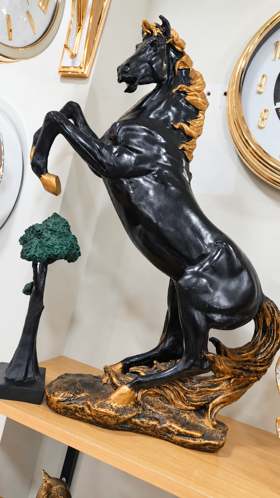 Black & Gold Rearing Horse Statue — 18 Inch                                         ✅ FREE HOME DELIVERY